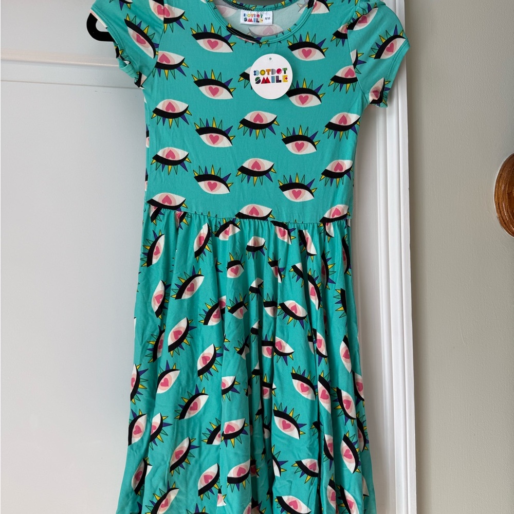 Dot Dot Smile Kids Eye Print Dress - Teal and Pink
